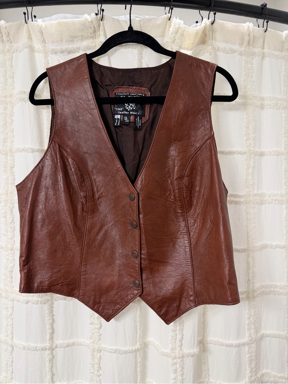 Vintage Brown Genuine Leather Vest Western Cowgirl Biker Boho Plus Size 19/20
